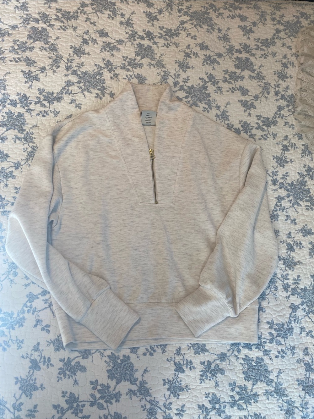 Varley Davidson Half-Zip Doublesoft Sweatshirt Ivory Marl Size XS